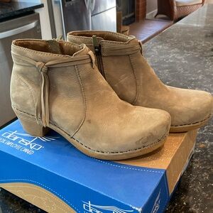 Dansko Taupe Leather Ankle Booties